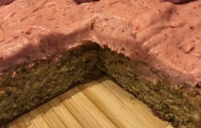 pistachio cake with strawberry cream cheese frosting