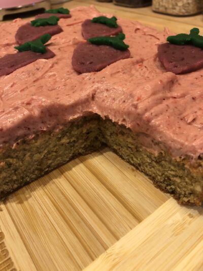 Pistachio Cake with Strawberry Cream Cheese Frosting