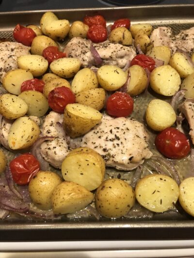 Sheet Pan Chicken with Baby Potatoes and Herb Butter