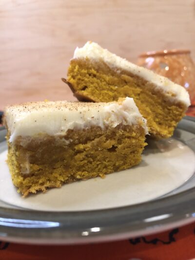 Best Pumpkin Snickerdoodle Blondies with Cream Cheese Frosting