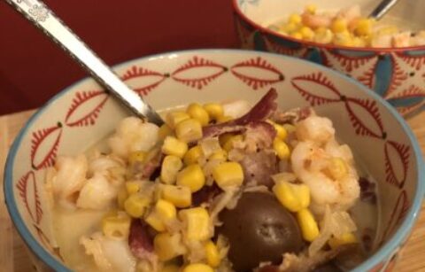 Easy Homemade Corn Chowder with Bacon and Shrimp