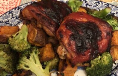 Easy Sheet Pan BBQ Chicken Thighs with Sweet Potatoes