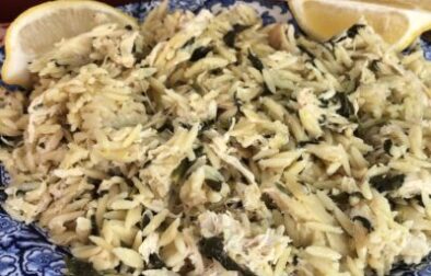 One Pot Creamy Lemon Chicken with Orzo & Spinach