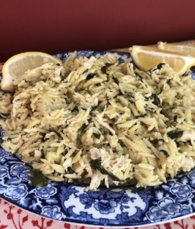 One Pot Creamy Lemon Chicken with Orzo & Spinach