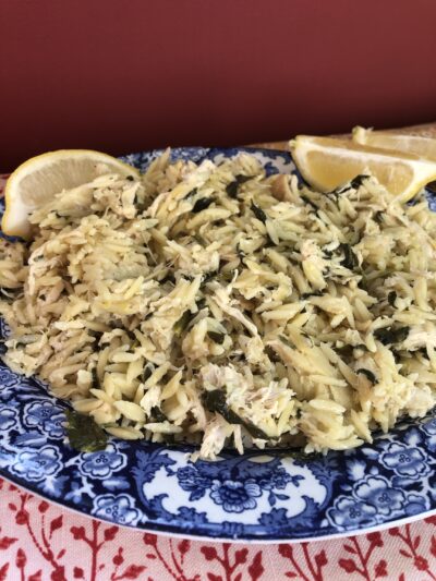 One Pot Creamy Lemon Chicken with Orzo & Spinach