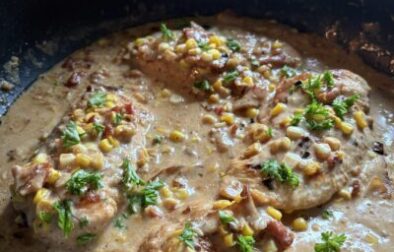 Easy Creamy Chicken with Bacon & Corn (One Pot Meal)