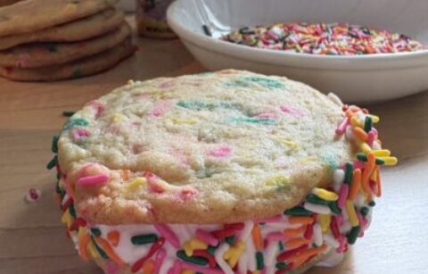 Soft & Chewy Funetti Cookie Ice Cream Sandwiches